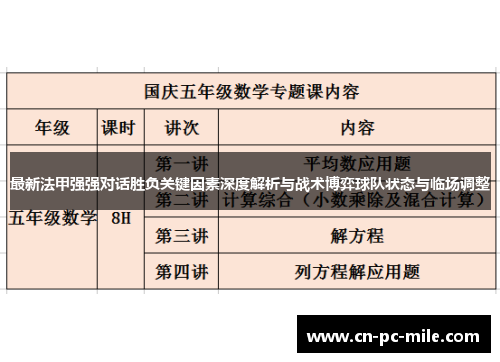 最新法甲强强对话胜负关键因素深度解析与战术博弈球队状态与临场调整